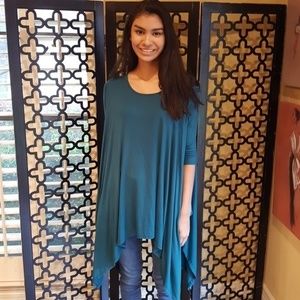 💗TEAL  LONG SWING TUNIC ASYMMETRICAL BLOUSE  TOP SIZE SMALL‎